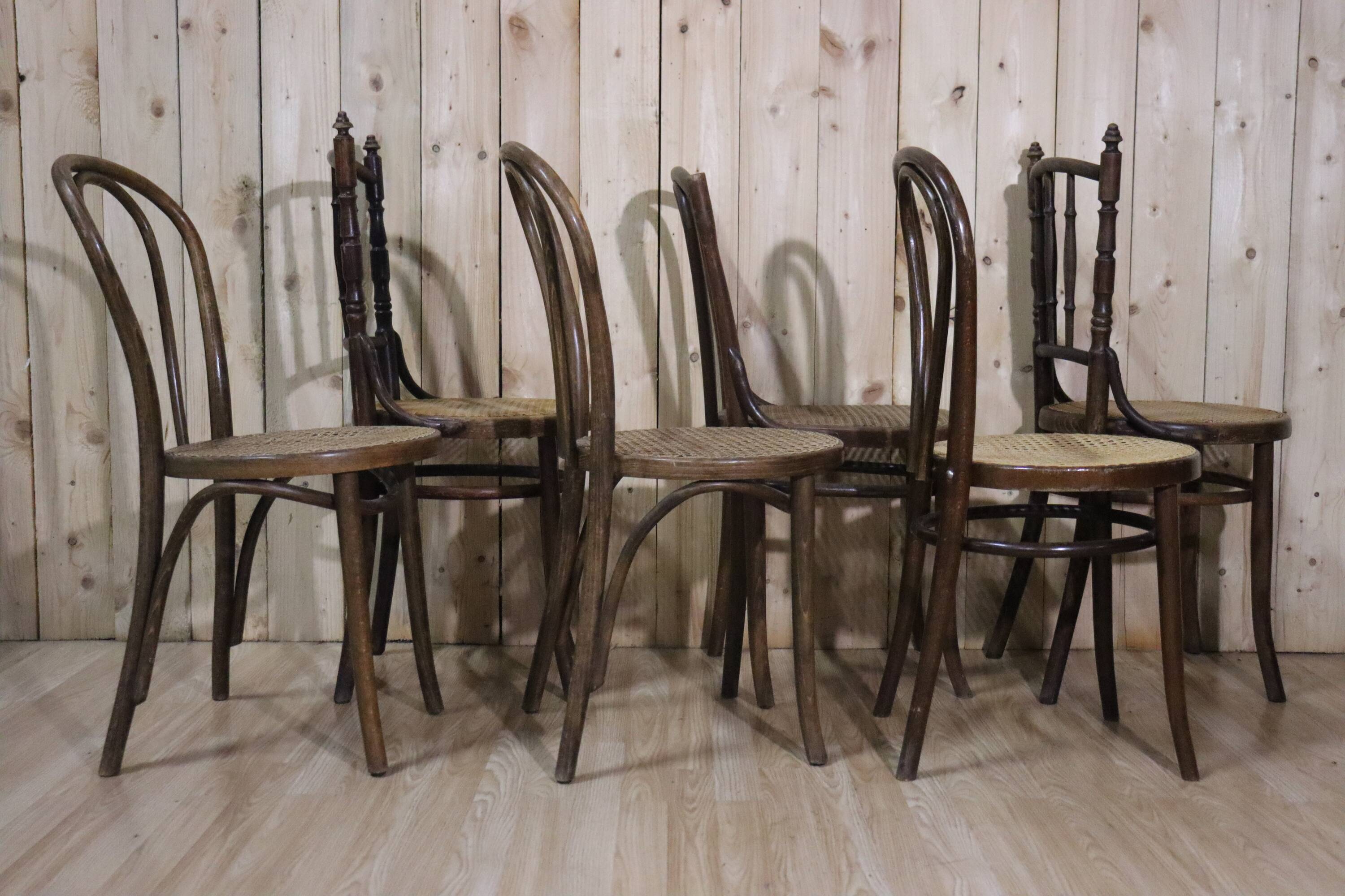 Set of 6 mismatched bistro chairs