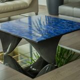 Table basse en pierre semi précieuse et carbone