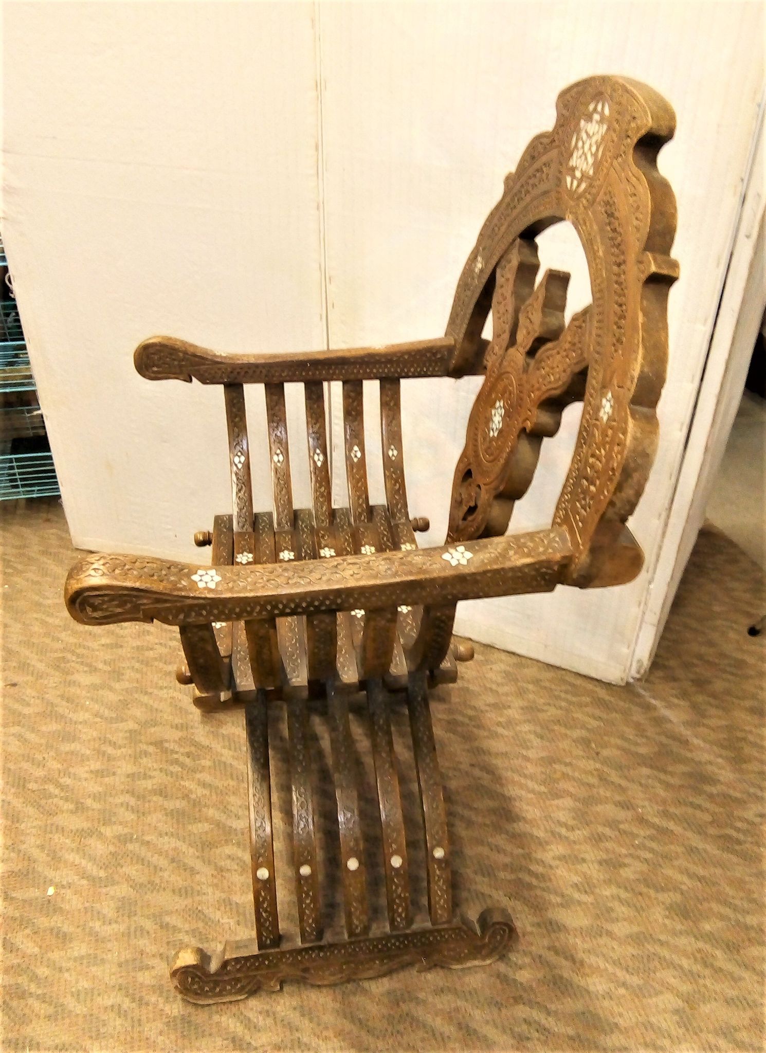 Old Syrian ethic armchair wood and mother-of-pearl