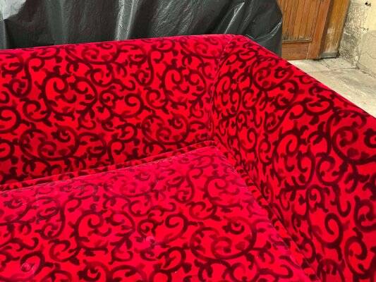 Red Fabric Monster Three-Seat Sofa with Rose Pattern from Bretz