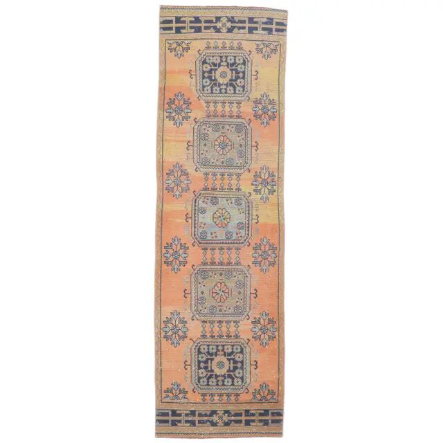 1970s Turkish orange wool runner rug 95x319