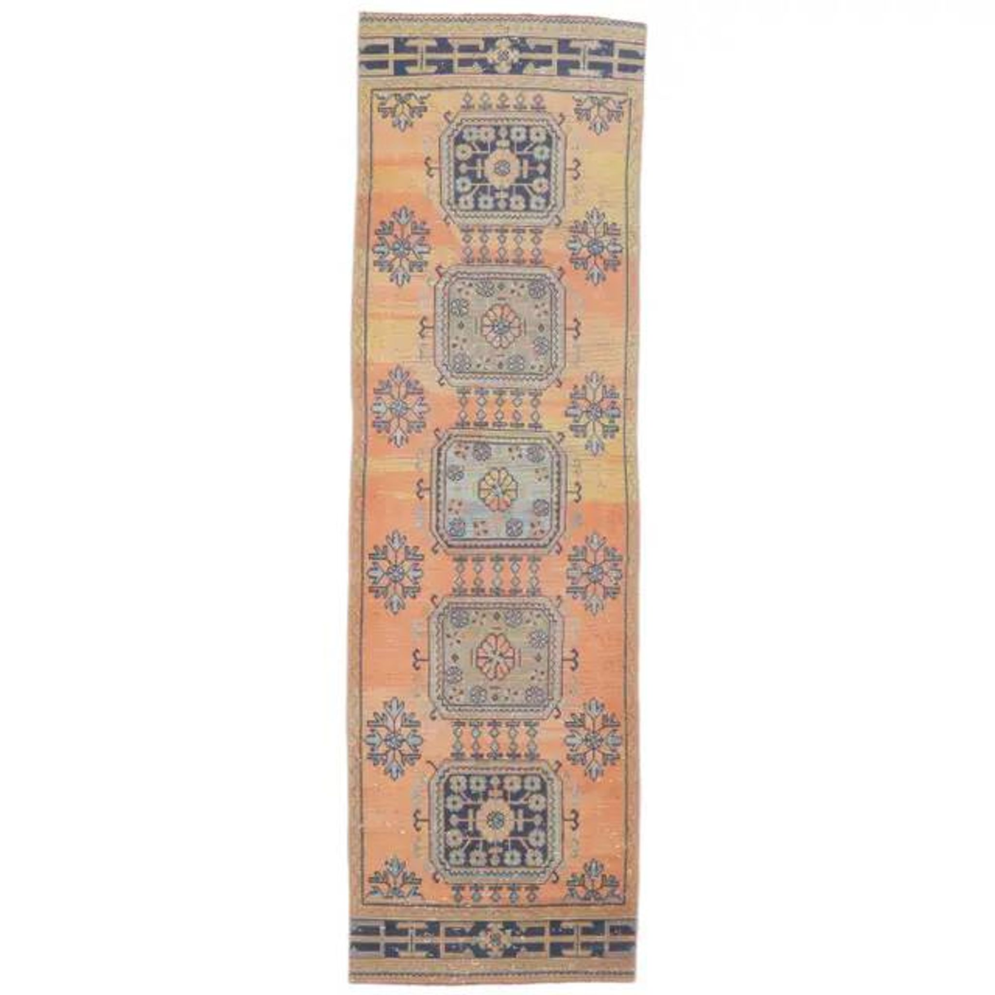 Tapis coureur en laine orange turc des années 1970 95x319