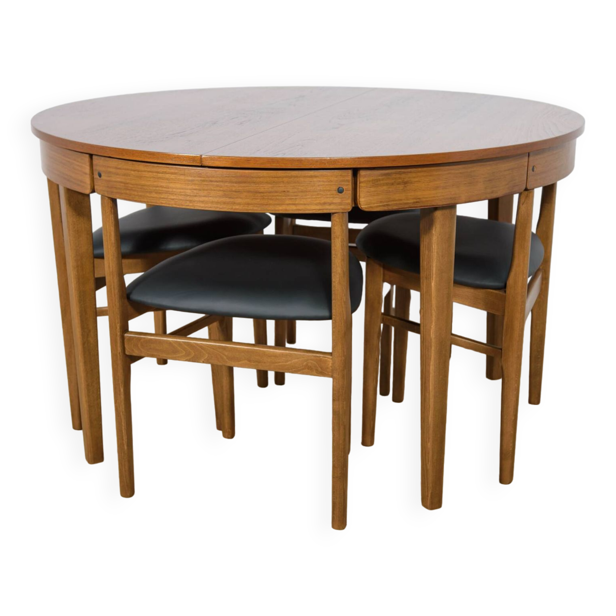 Mid-Century Round Extendable Dining Table and Chairs from McIntosh, 1960s, Set of 5