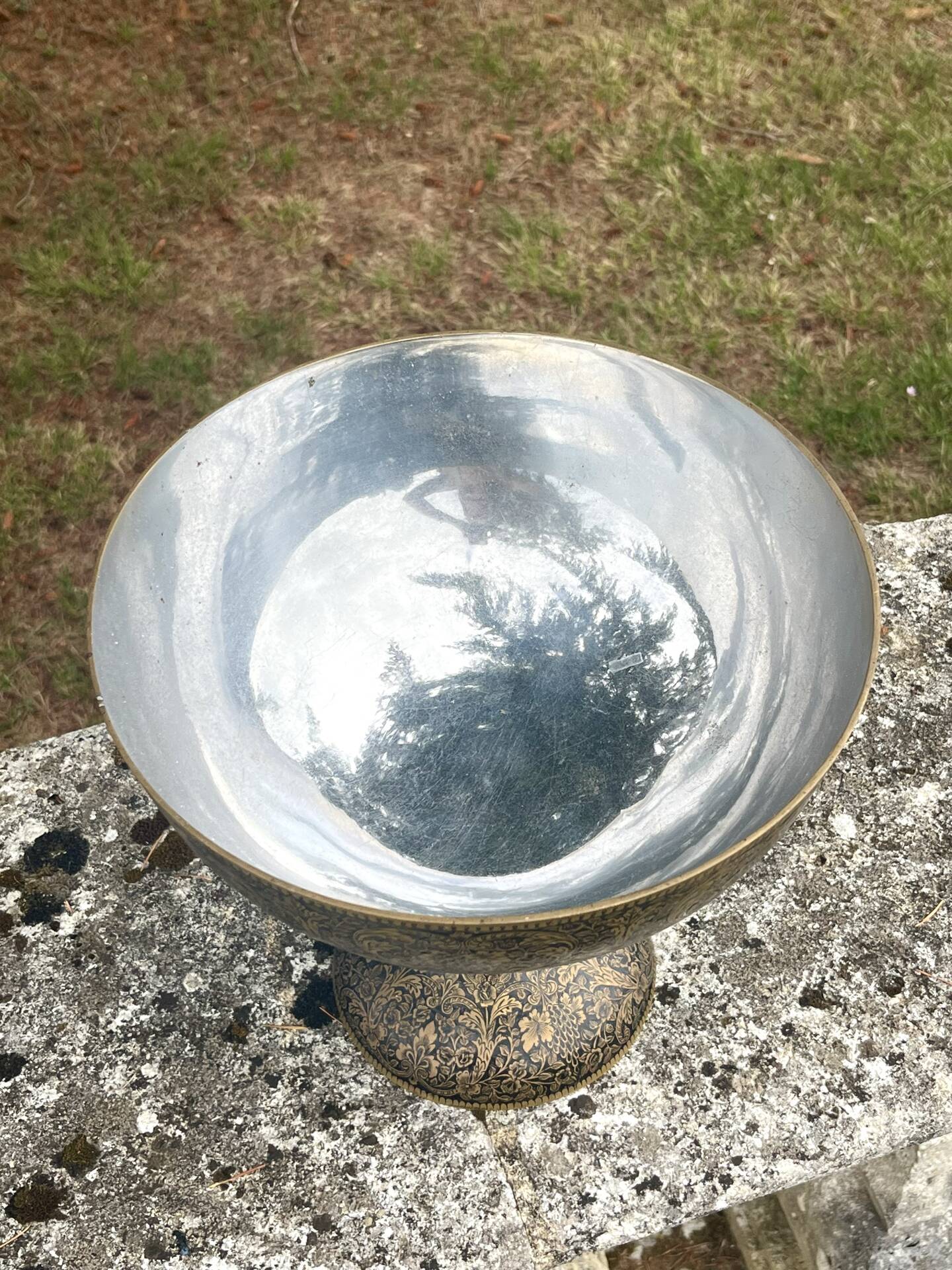 Ornate Floral Pedestal Champagne Cooler, brass ice bucket