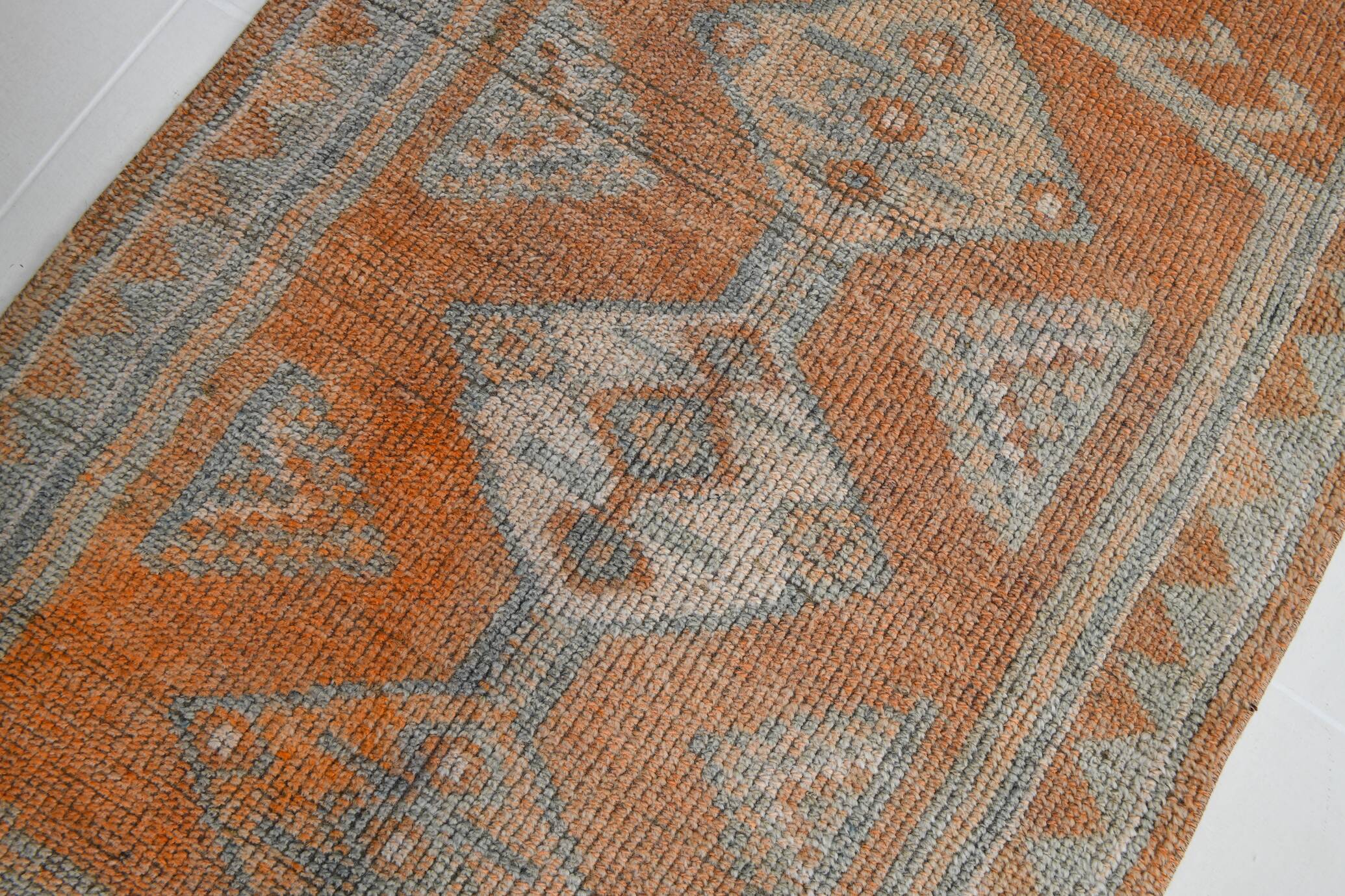 Orange & Green Turkish Runner Rug, 84x368Cm