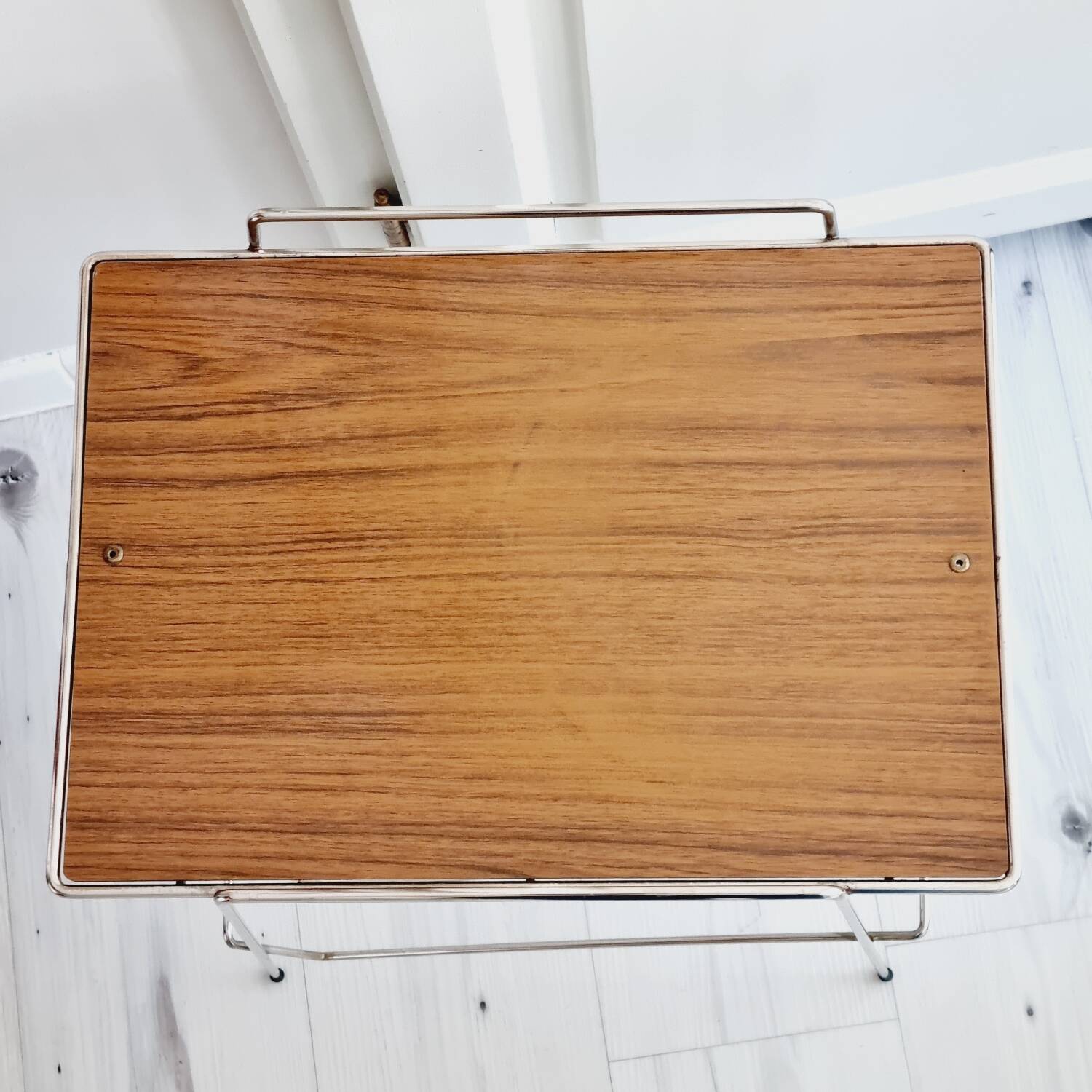 Metal and Formica magazine rack side table