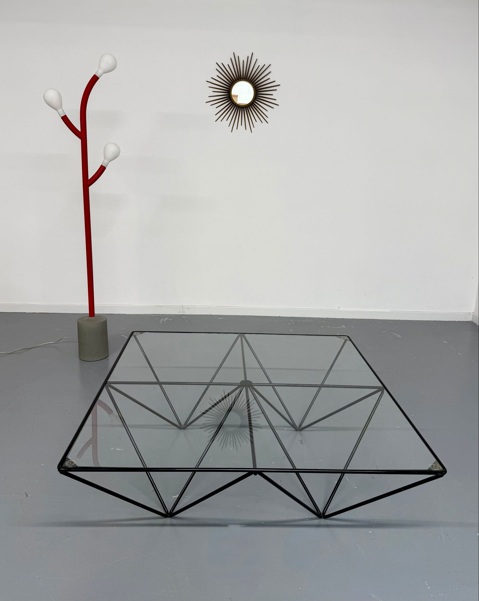 Vintage 1980s Italian architectural design metal coffee table.