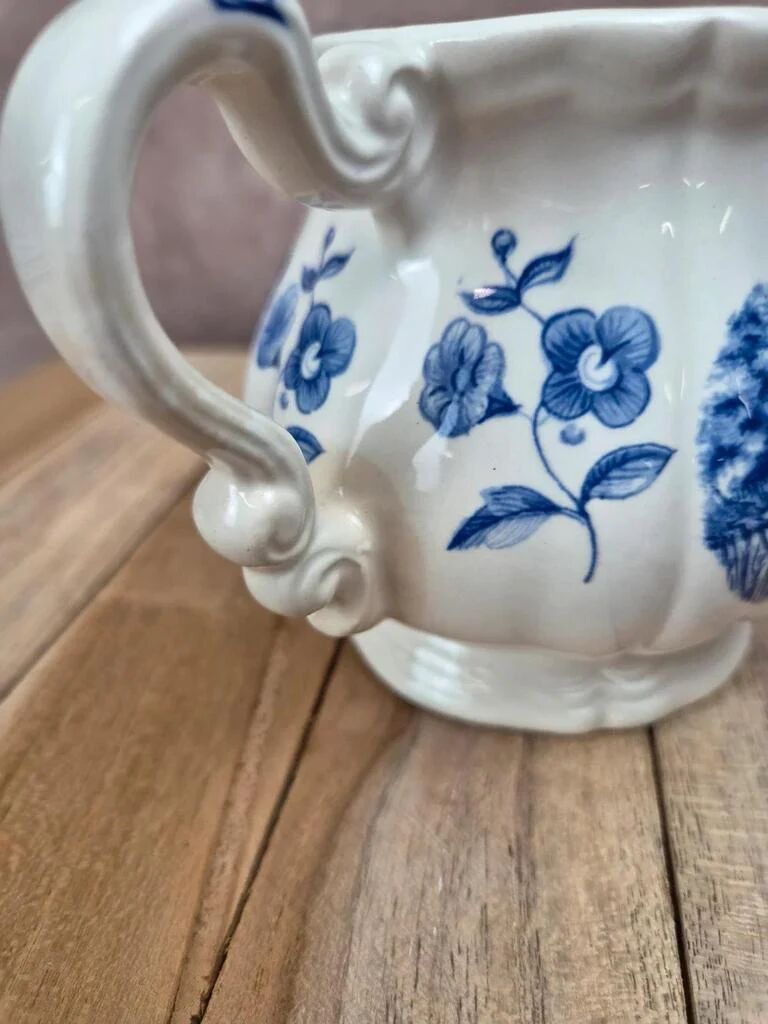Jug / milk jug Sarreguemines Romantic blue – country decor – vintage earthenware