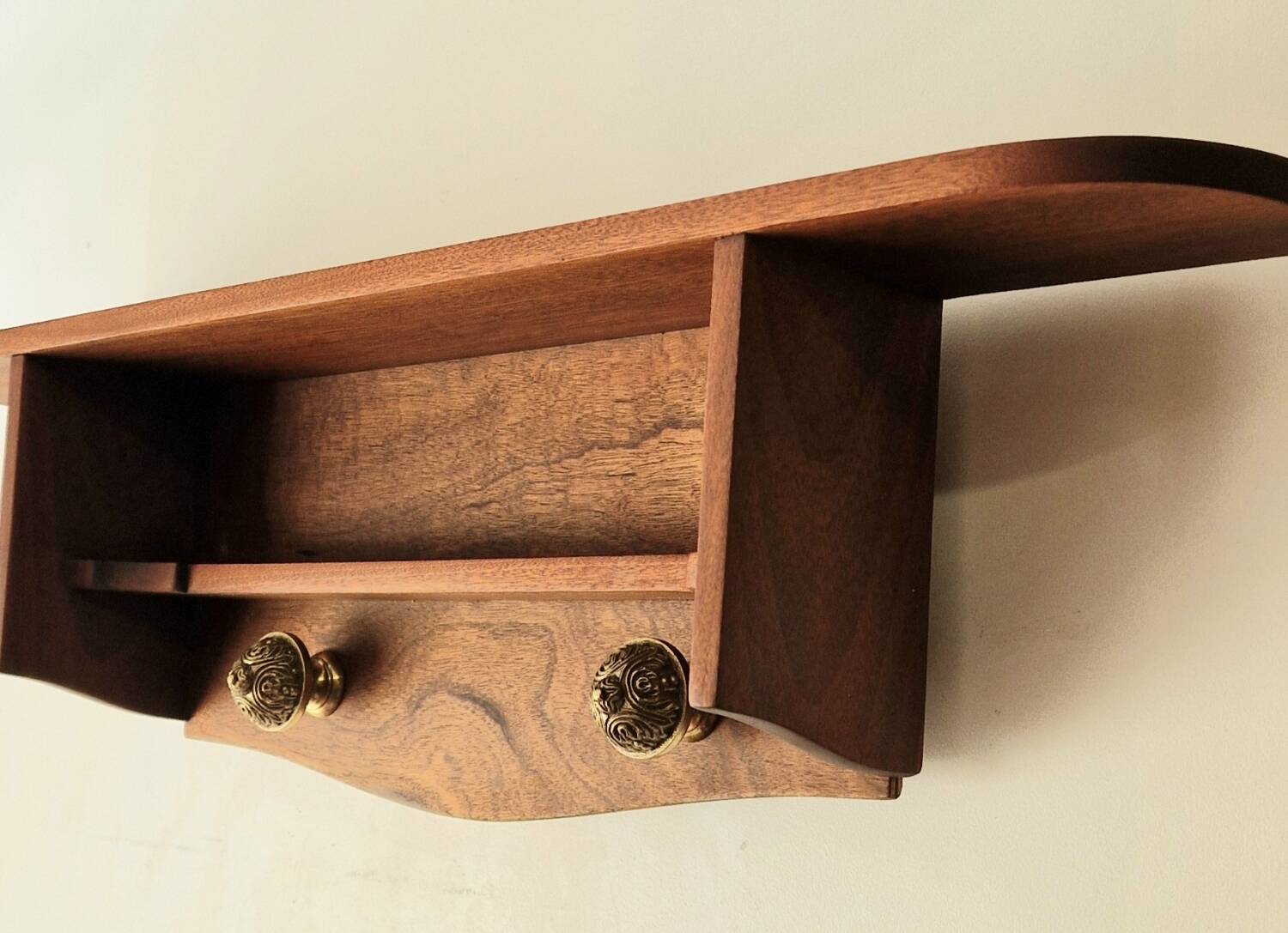 1950s mahogany wood wall shelf