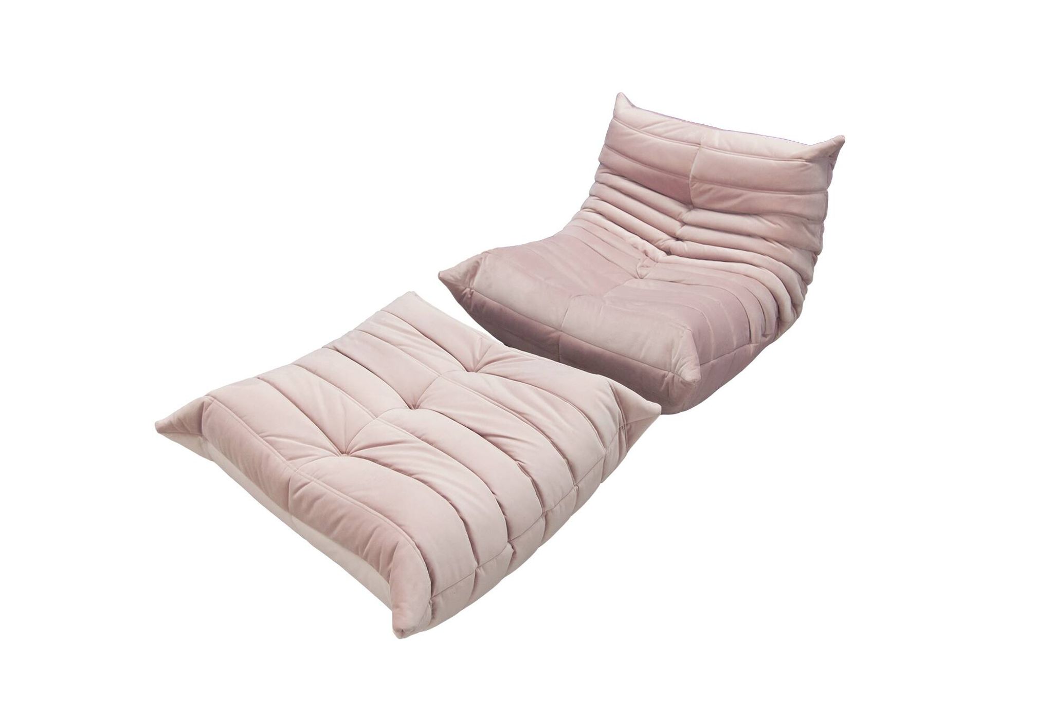 Togo Armchair and Pouf in Pearl Pink  Velvet