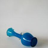 Sky blue opaline vase with scalloped edges and small handles, design from the 1960s.
