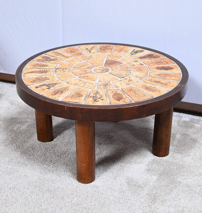 Small Salon Table in Ceramic by Vallauris, signed R.Capron, Collection Les Herbiers - 1960