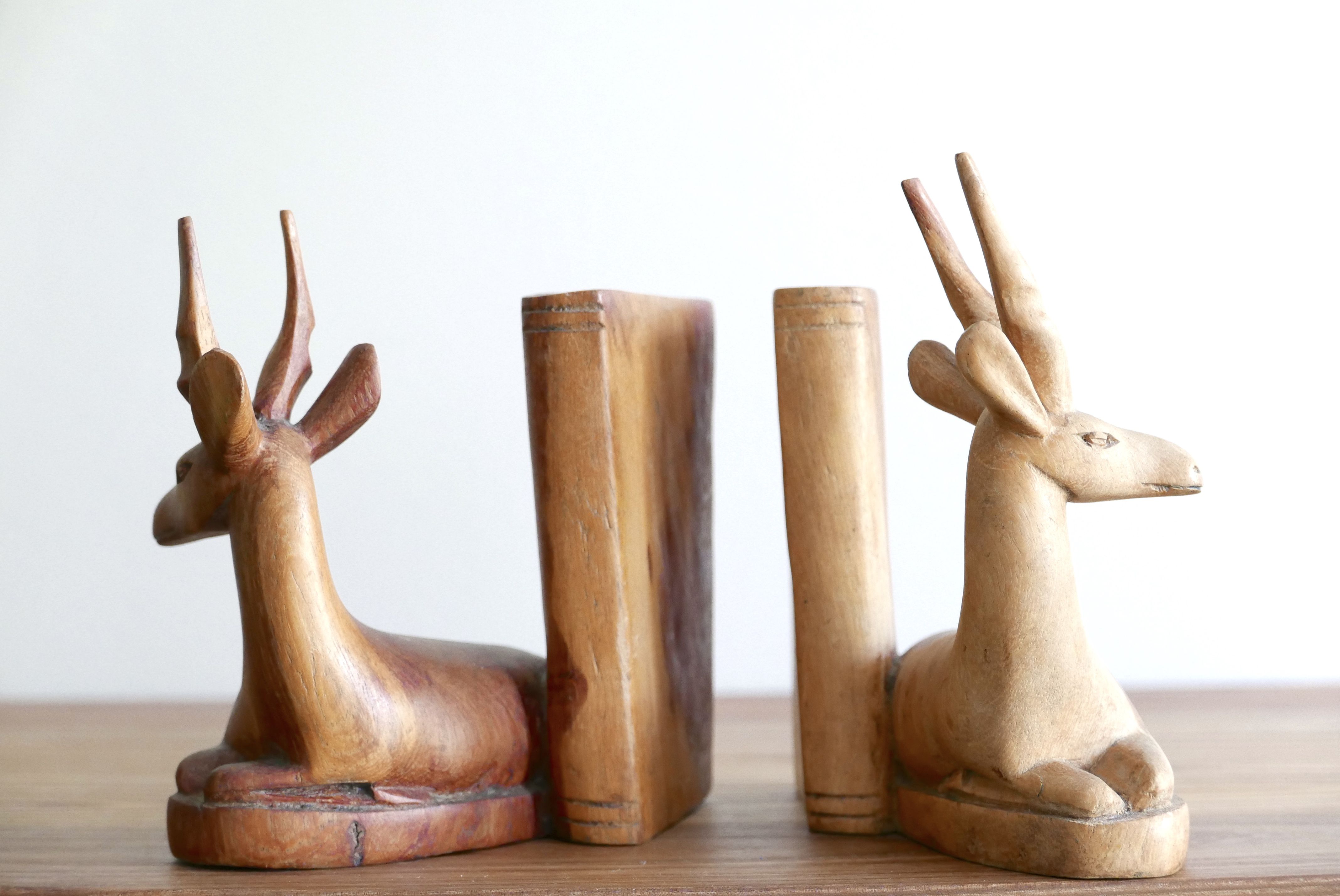 Bookends gazelles wooden carved early 1970s