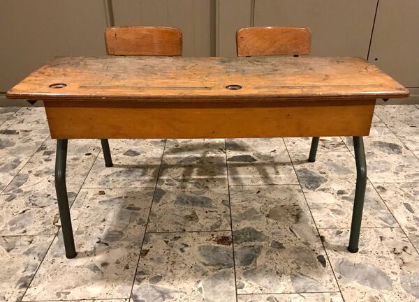 Bureau d’écolier vintage double pupitre