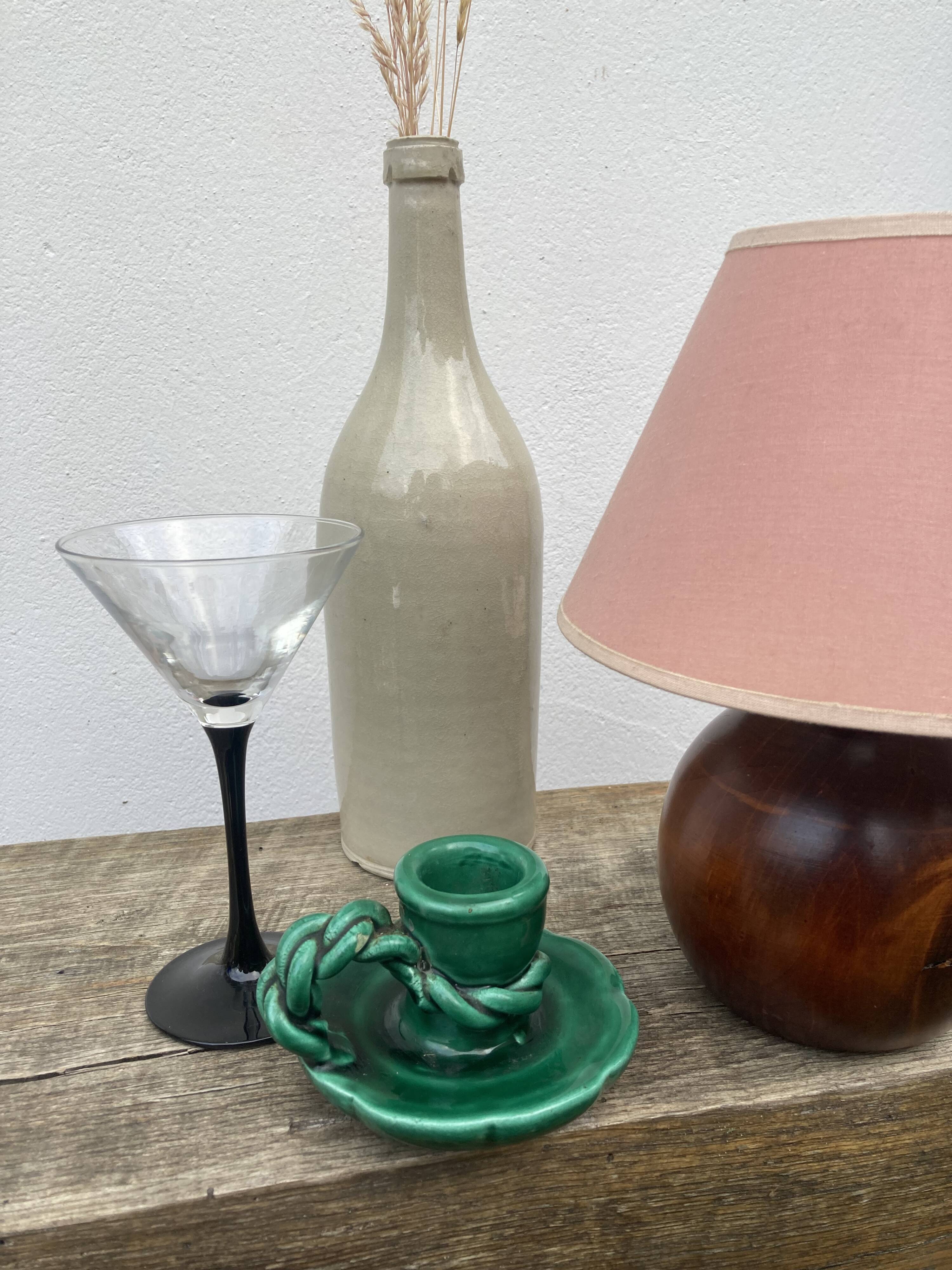 Vallauris candle holder in vintage green ceramic 1970