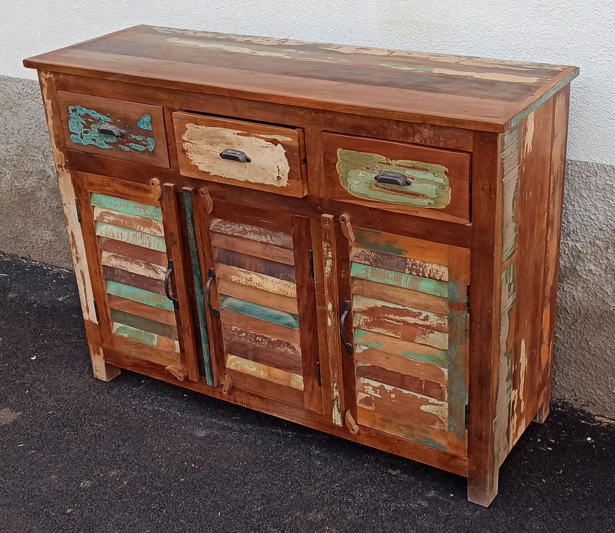 Commode en bois coloré 3 tiroirs et 3 portes | Selency