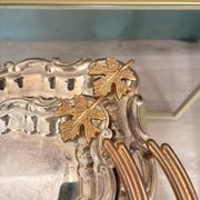 Pair of Nesting Tables Silver Metal Golden Decor Vine Leaf Maple