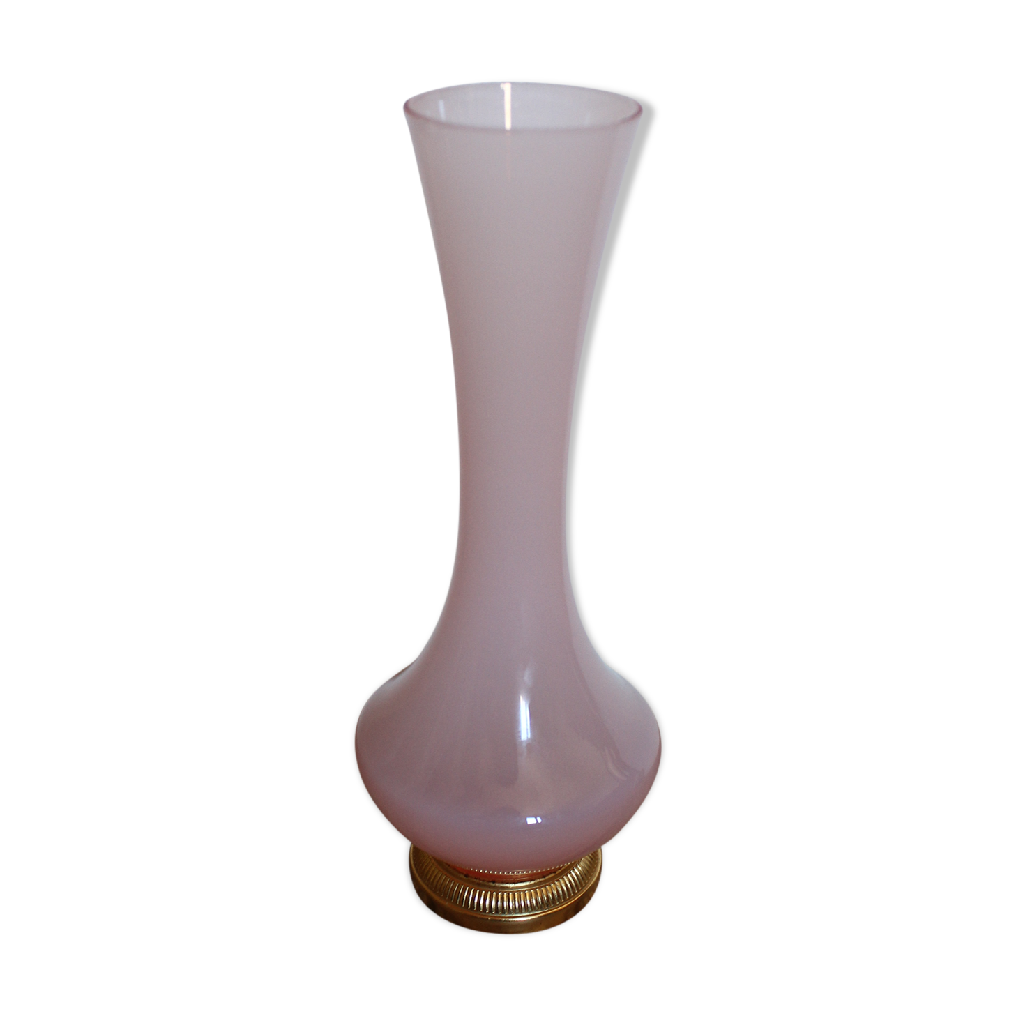 Vintage soliflore vase in pink opaline and golden brass