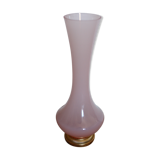 Vintage soliflore vase in pink opaline and golden brass