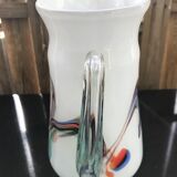 Pitcher orange service and 6 bubbled and opalescent puffed milky glasses