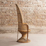 Emmanuelle XXL chair with armrests, rattan canning, bohemian style, circa 1970