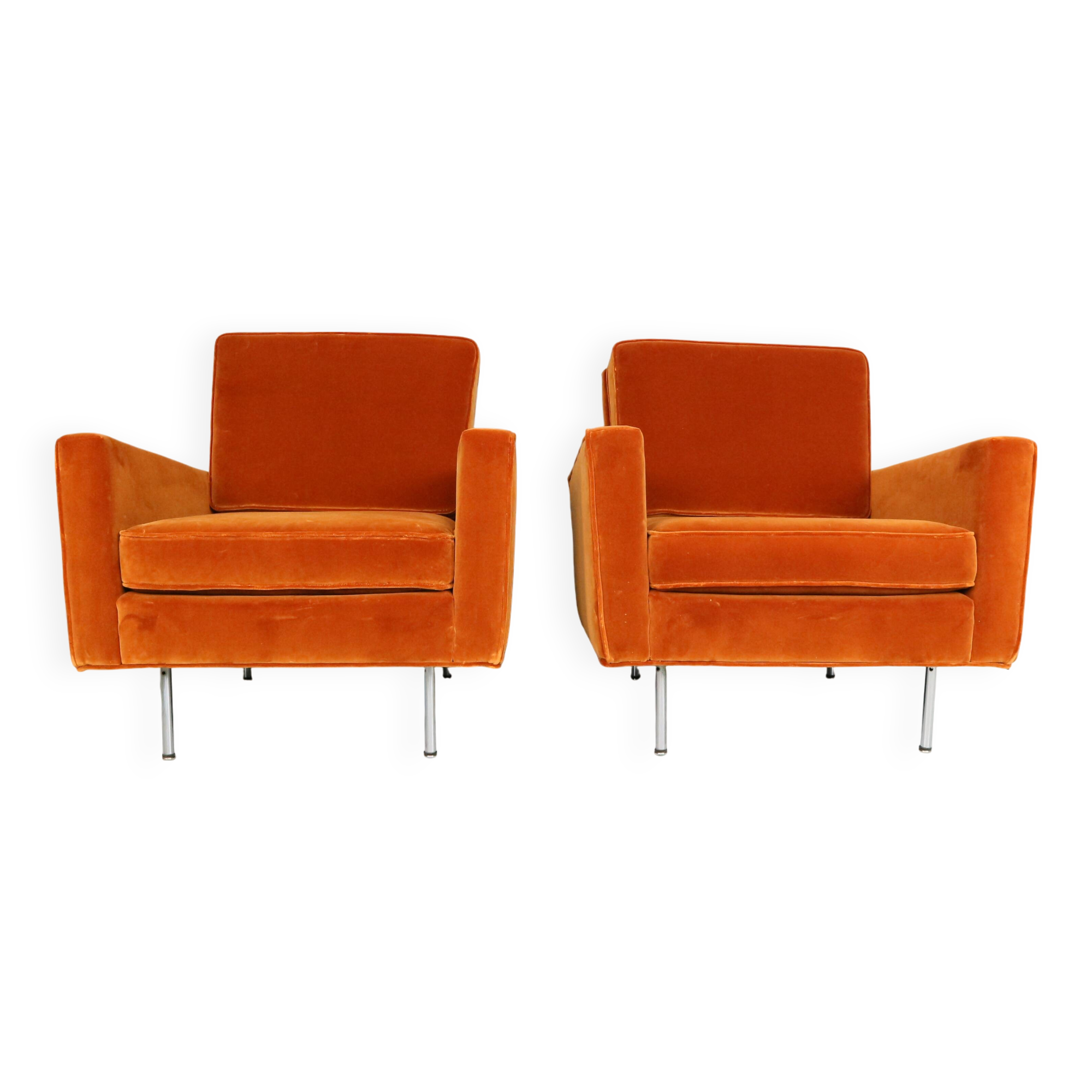 Pair of 1st edition easy chairs 25 BC by Florence Knoll in velvet, 1950s