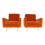 Pair of 1st edition easy chairs 25 BC by Florence Knoll in velvet, 1950s