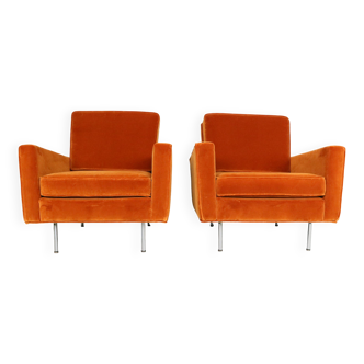 Pair of 1st edition easy chairs 25 BC by Florence Knoll in velvet, 1950s