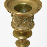 Pair of gilded bronze candlesticks decorated with lizards