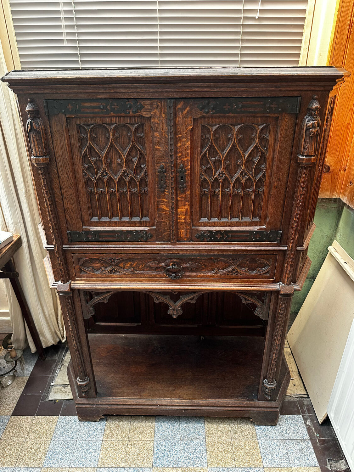 Gothic Buffet Cabinet in Carved Oak, 19th Century