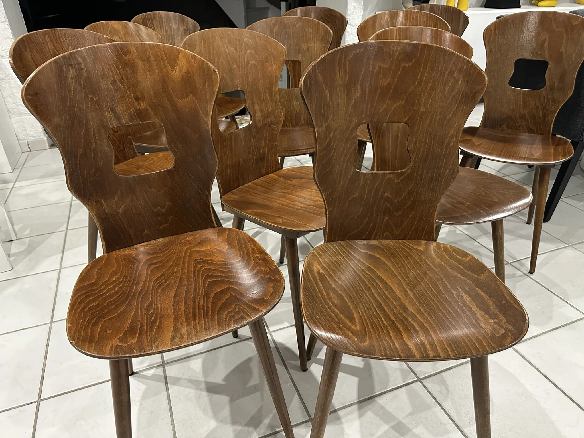 Set of 12 Baumann bistro chairs model Gentiane vintage 1970