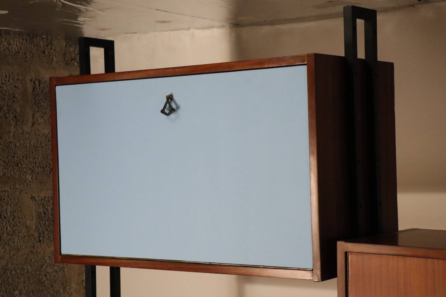 Vintage Italian bookcase in wood and metal, 1960