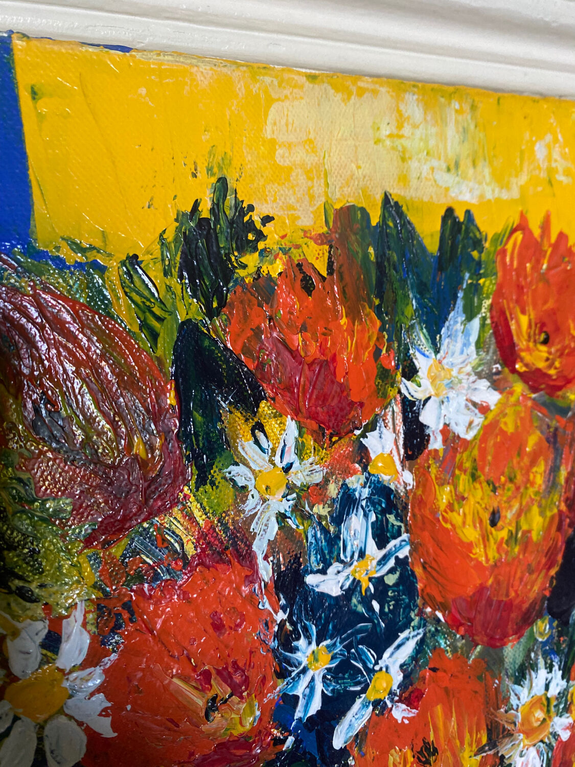 Painting colorful bouquet of flowers signed modernist canvas