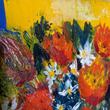 Tableau peinture bouquet de fleurs coloré signé toile moderniste