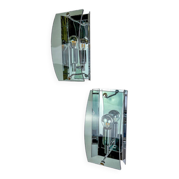 Pair of Veca wall lamps, green Murano glass, Italy, circa 1970s