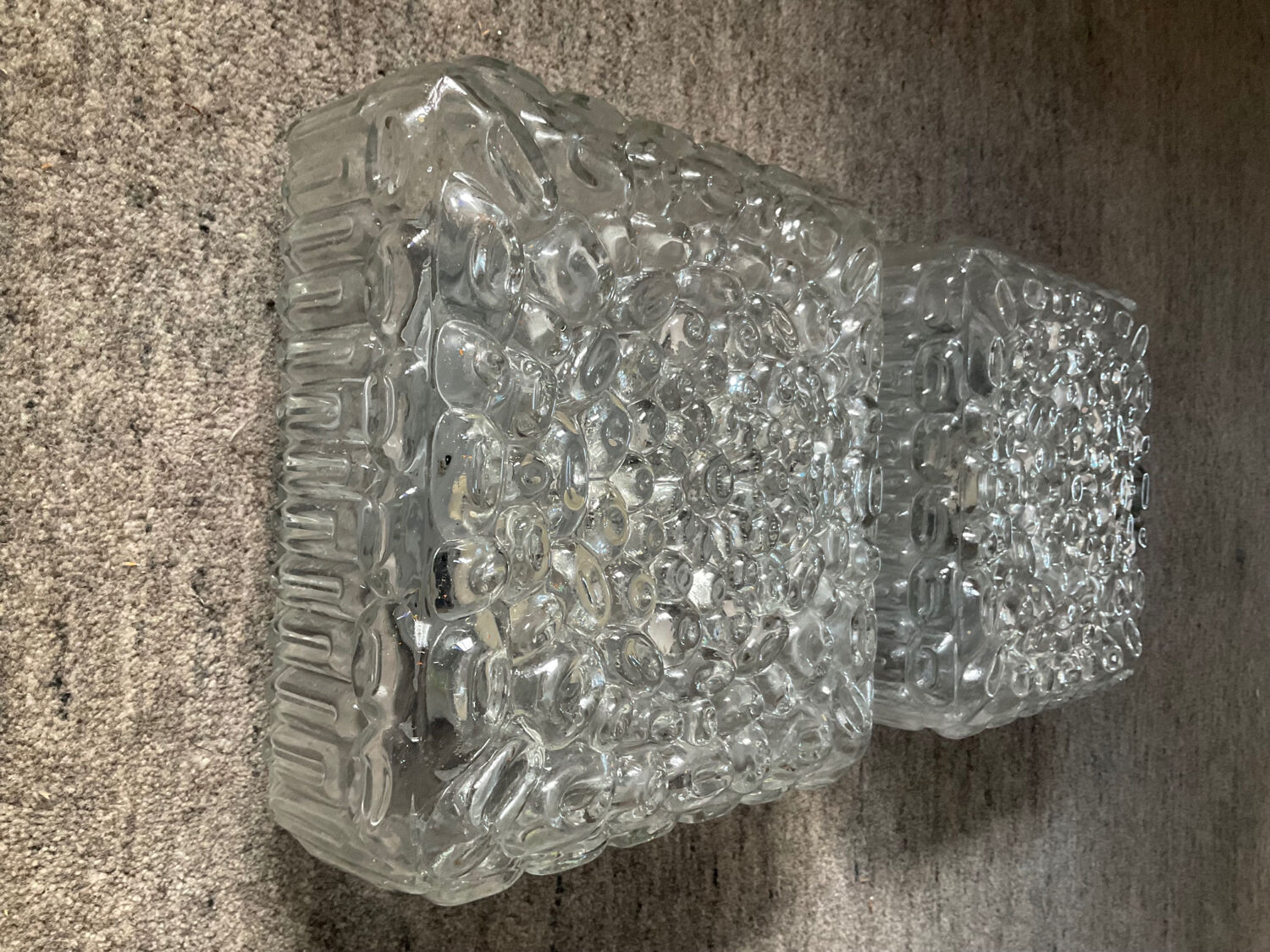 Pair of vintage wall lamps or ceiling lamp in molded glass 70s