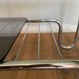 Table basse design en chrome et verre fumé années 60-70