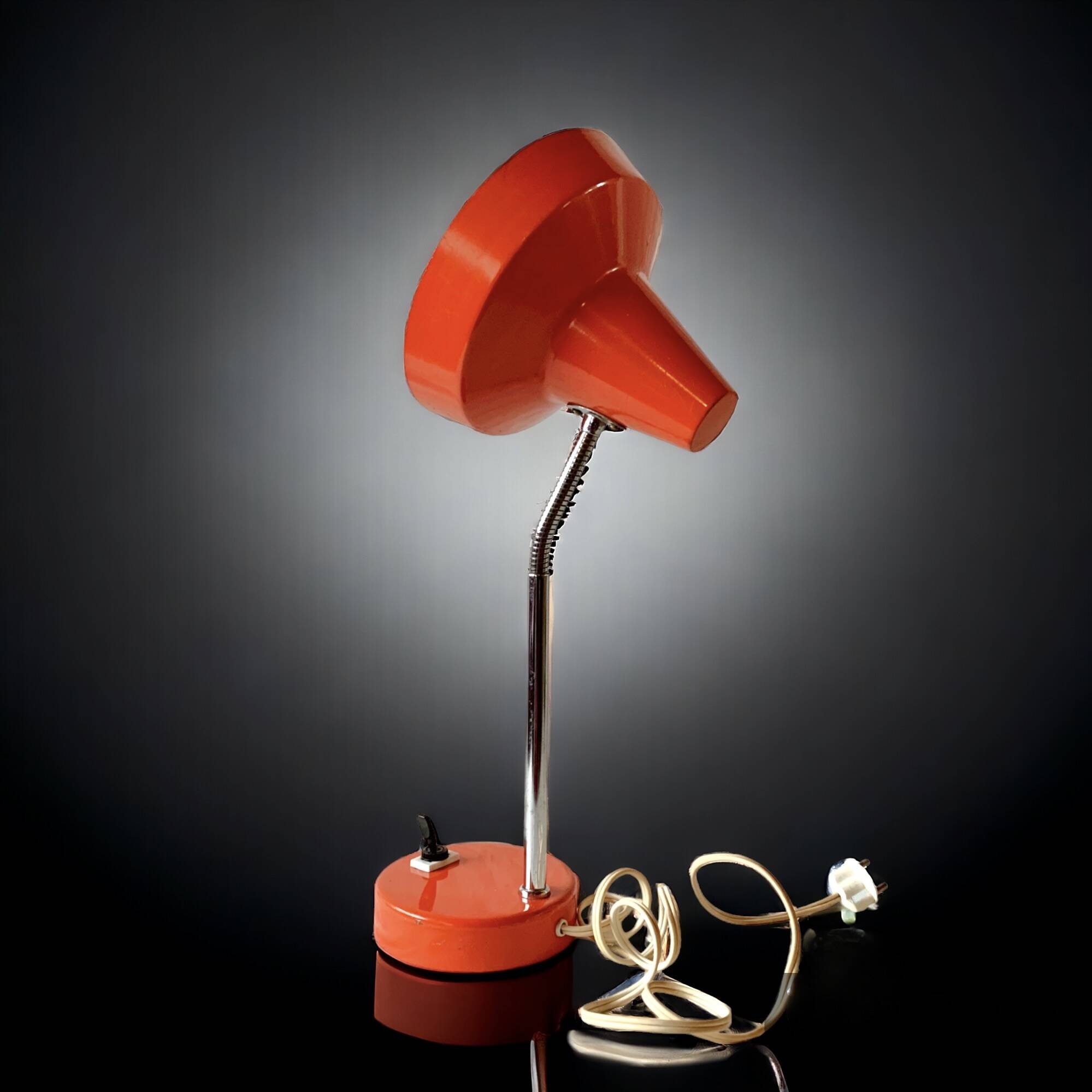 Vintage desk lamp in orange lacquered metal