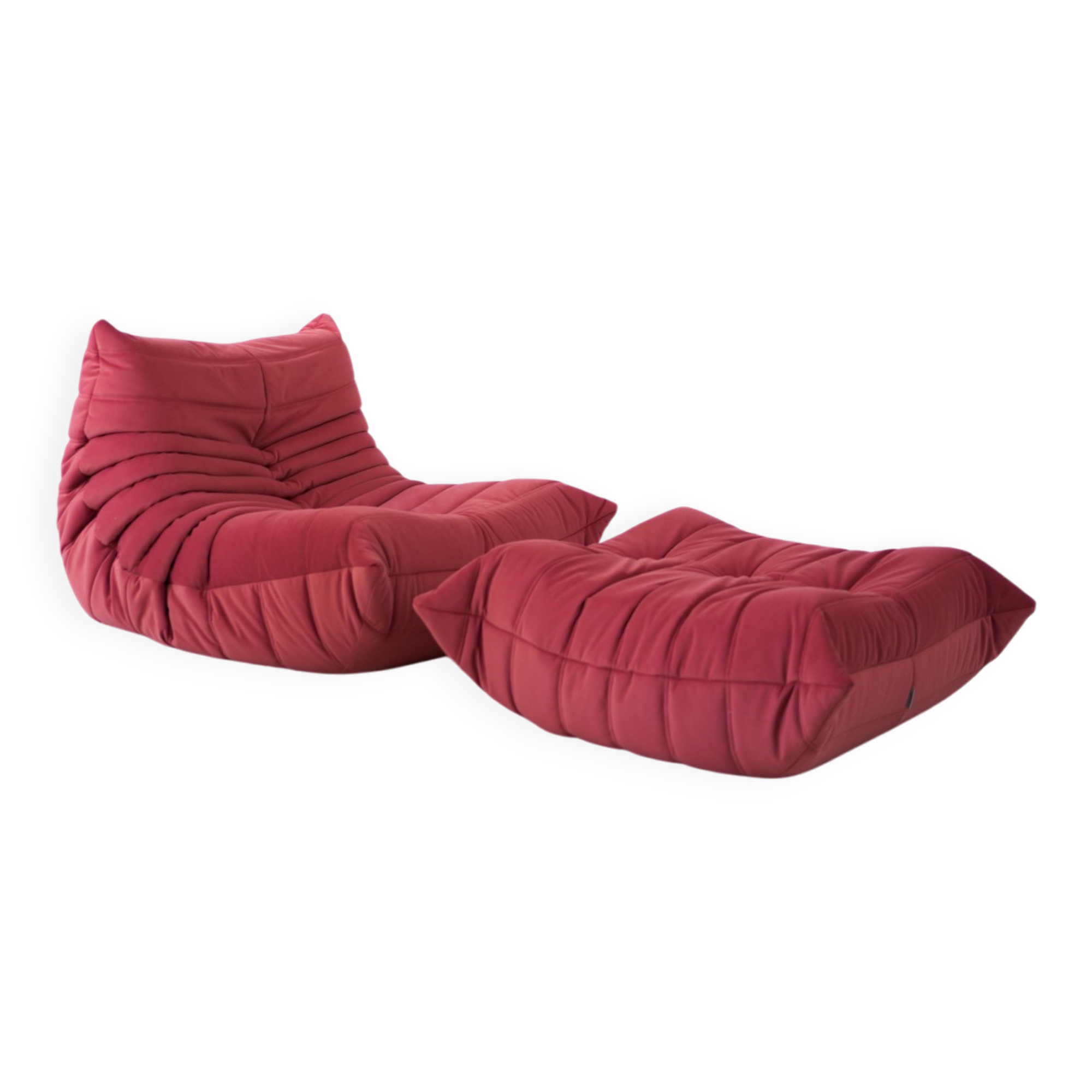 Togo set of chair and pouf in raspberry velvet
