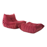 Togo set of chair and pouf in raspberry velvet