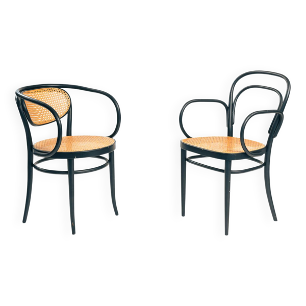 Chaises en sangle en bois courbé Thonet 214f 210r, lot de 2