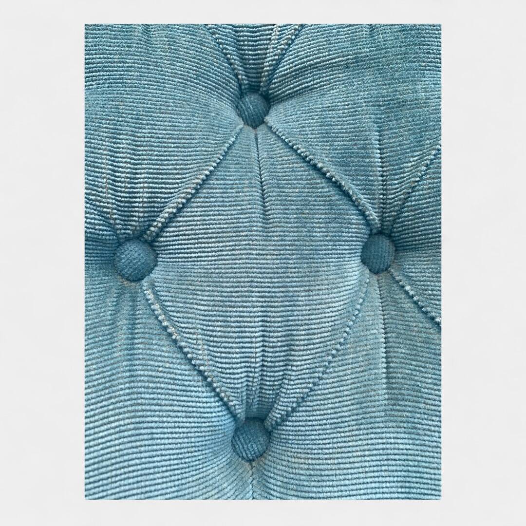 Pair of vintage blue velvet upholstered toad armchairs from the 1970s