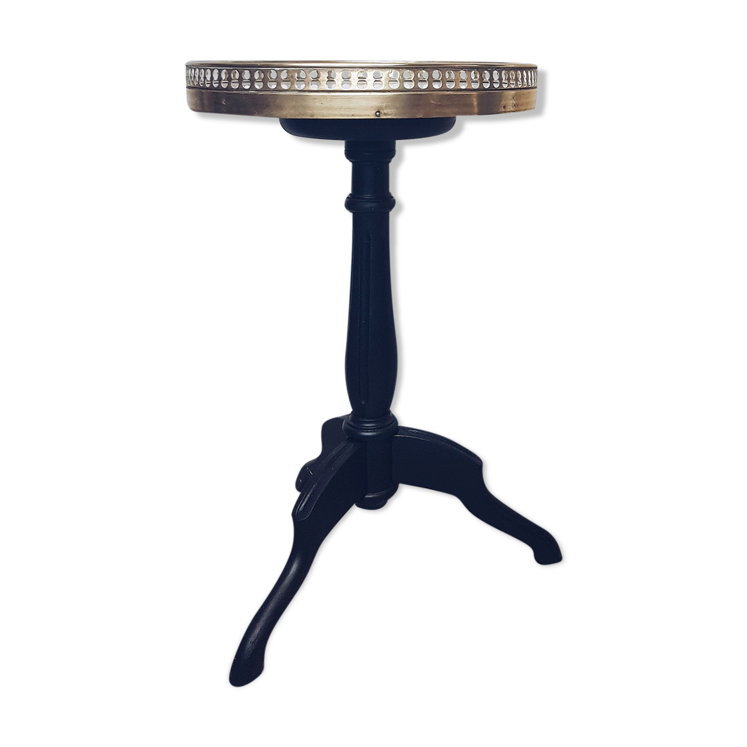 Table d'appoint en laiton, bois et marbre