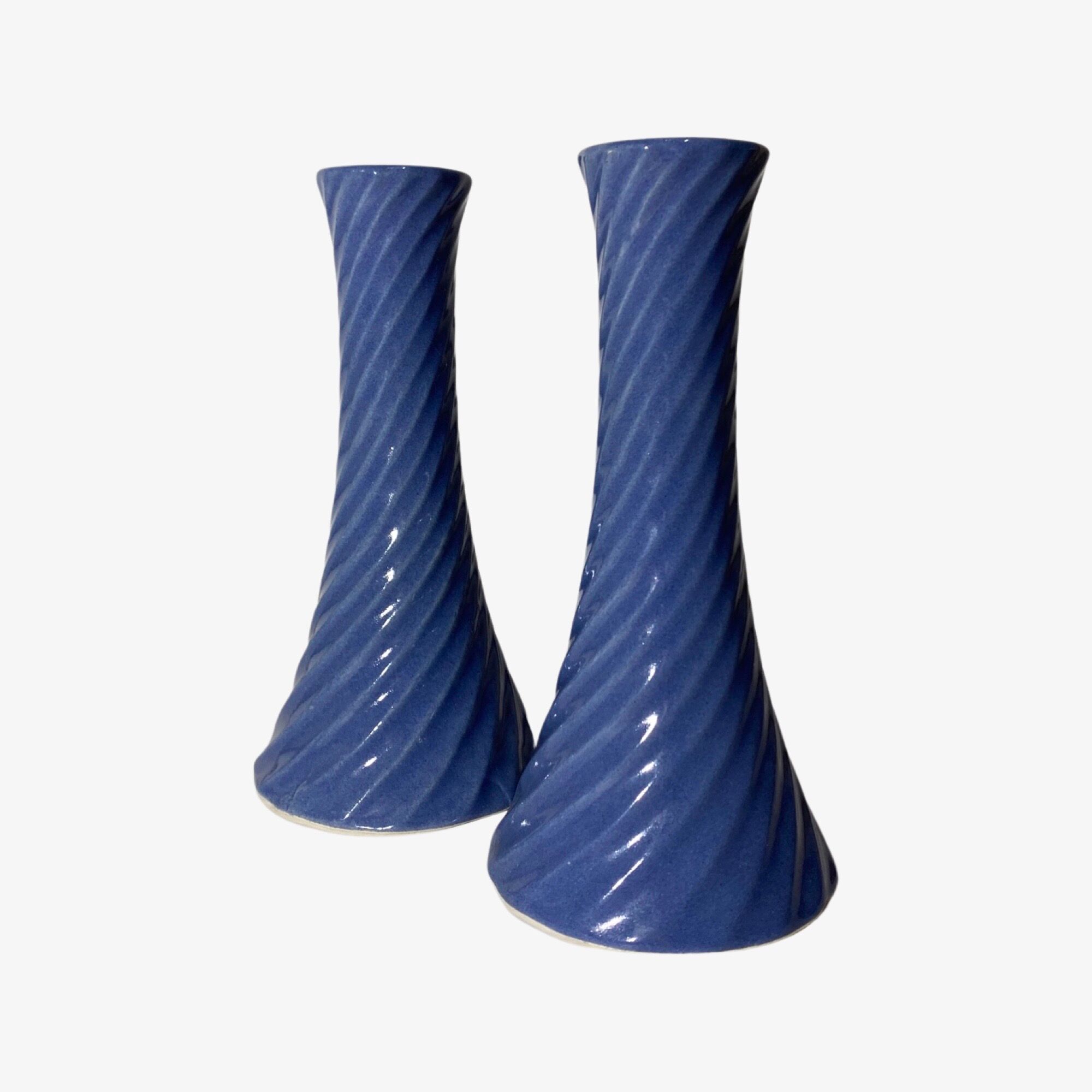 60s Babyblue Candlestick Holders | Set of 2 Handmade Vintage Candle Holders From Denmark