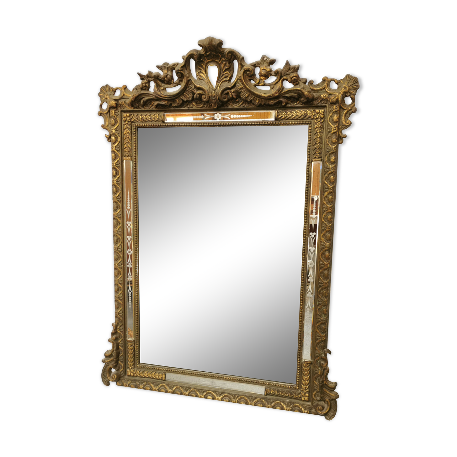 Miroir ancien 116 x 82 Napoléon III bois et stuc doré