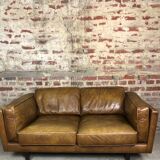 Vintage 2-seater sofa 80 S in camel leather