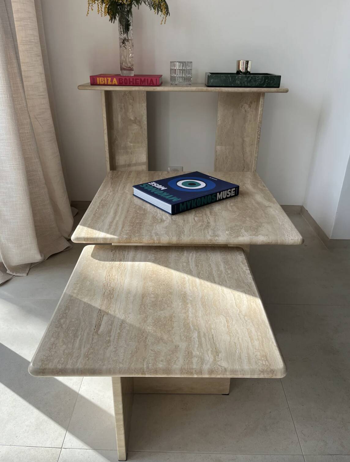 Table Gigognes carrées 100% TRAVERTIN