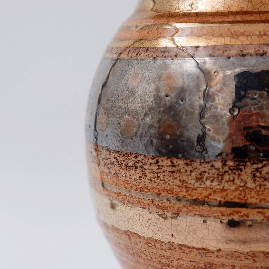 Shiny Ceramic Vase Gold Glaze Colors by Georges Pelletier Vallauris - 1960s