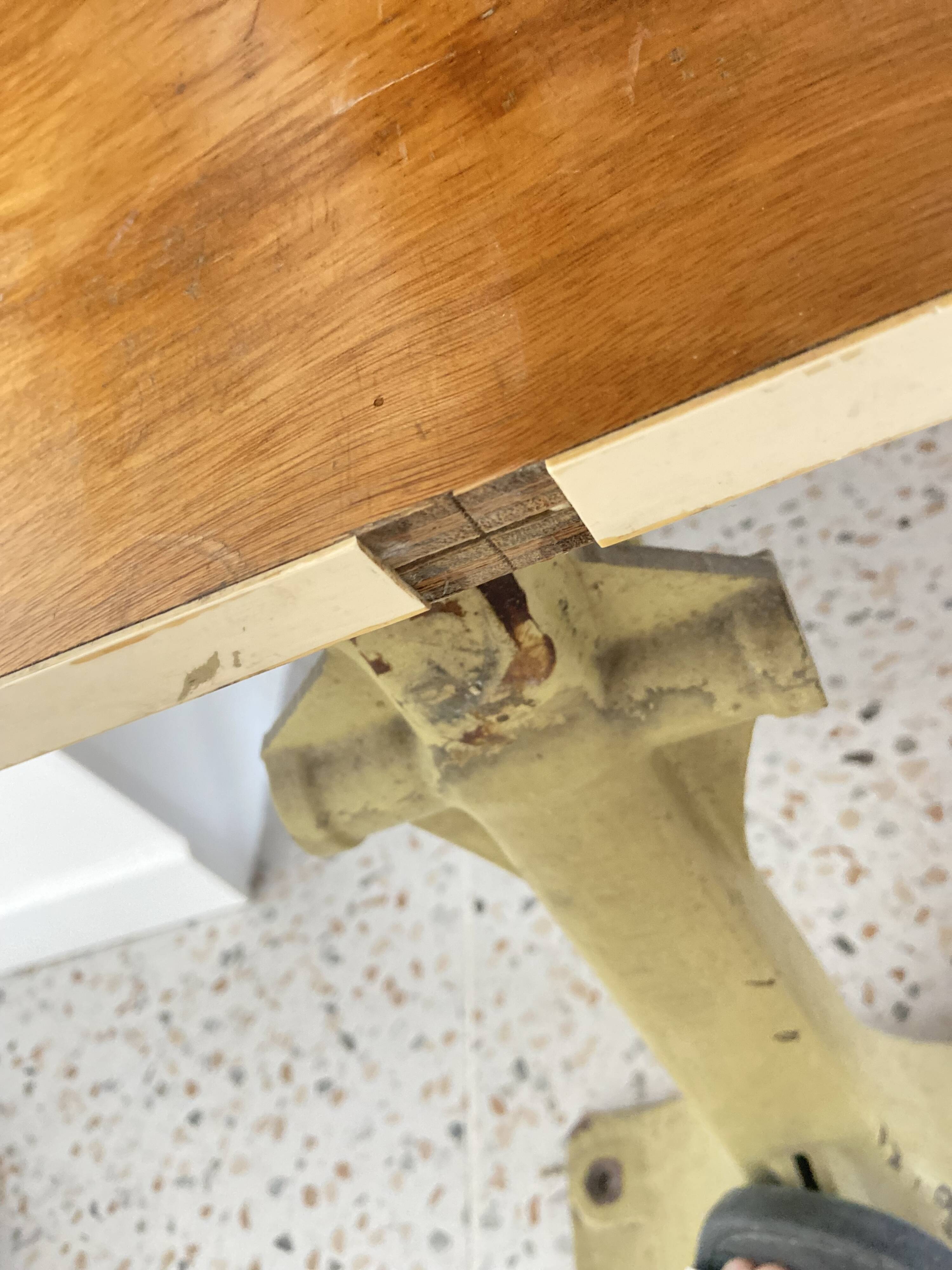 Old folding train table or wooden strapontin 1920 metal base