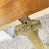 Old folding train table or wooden strapontin 1920 metal base